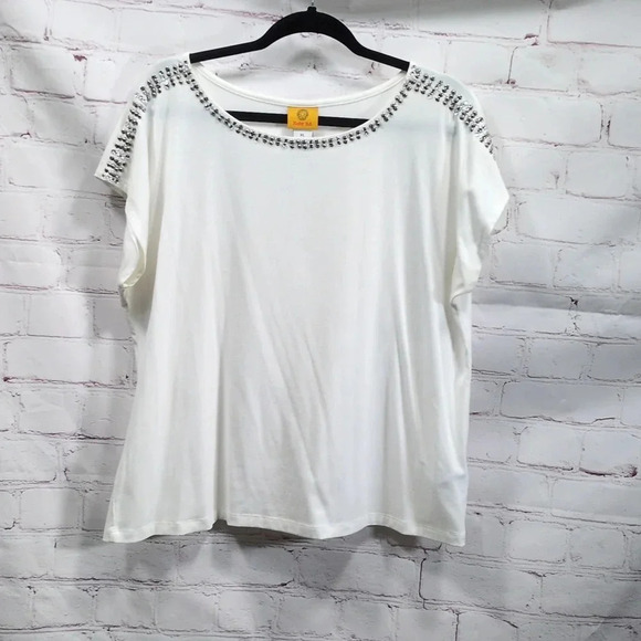 Ruby Rd. Tops - Ruby Rd Cream Studed Short Sleeve Shirt XL